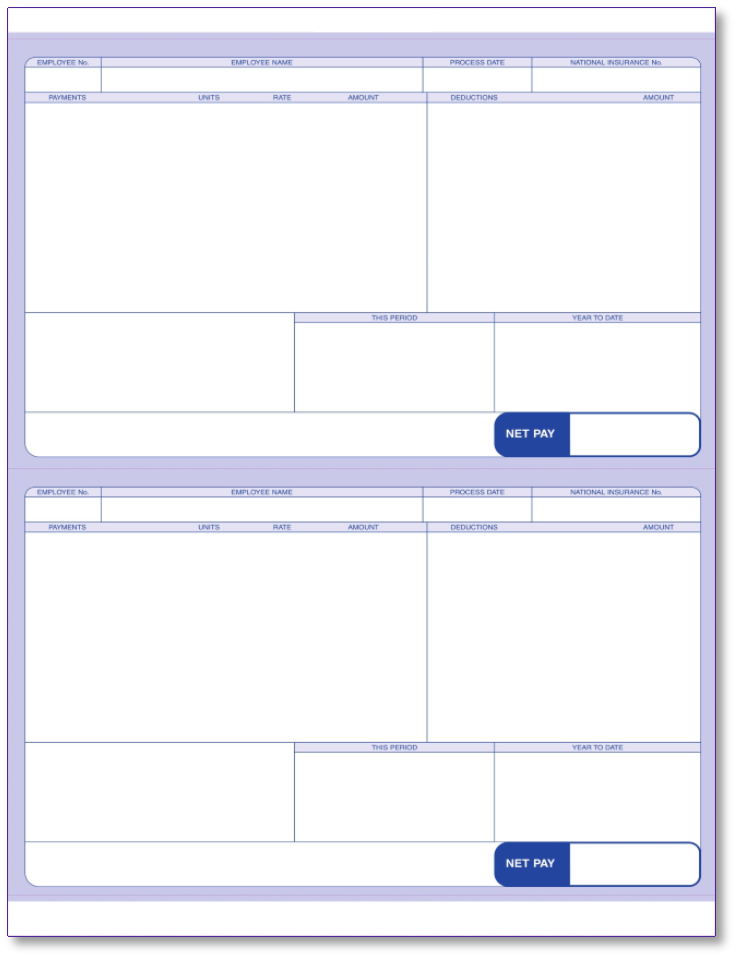 FREE Sample Pack - VS02 Sage Payslips Plus, 2-Per-Sheet, Blue, A4: Compatible with RS32, RS32H,  CF02, SE96, SGE011, 068021, 0637, 068031, 0638 and SGC11024