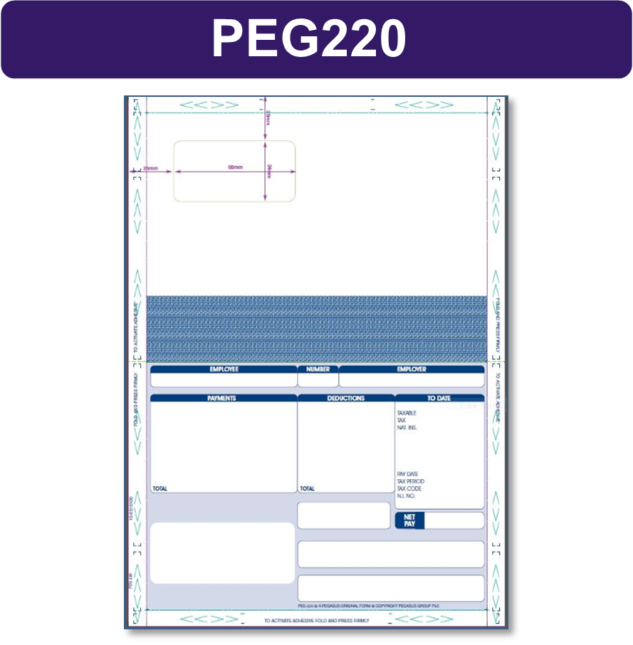 1000 x PEG220 PEG-220 Pegasus GENUINE Hand Pressure Self-Seal Payslip Mailers (no tape) all prices include FREE delivery to UK Mainland  ***Order Code PEG220