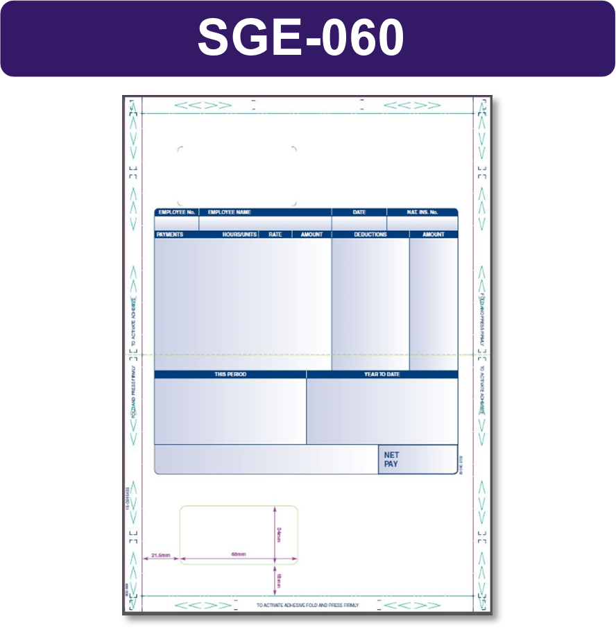 1000 x SGE-060 The Original Sage Compatible Hand Pressure Self-Seal Payslip Mailers for Sage Payroll (no tape) all prices include FREE delivery to UK Mainland  ***Order Code SGE-060