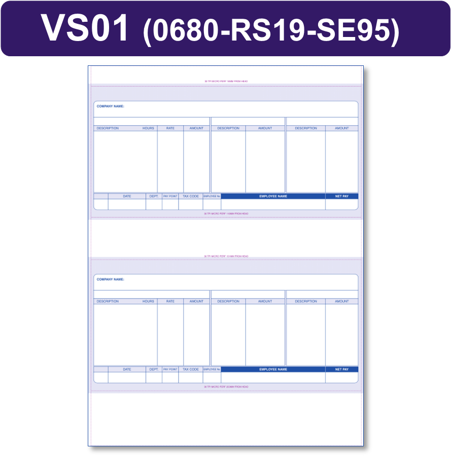 1000 x RS19 SE95 SAGE-0680 DUKSA011 Sage COMPATIBLE Laser 2-Per-Sheet Standard Payslips all prices include FREE delivery to UK Mainland ***Order Code VS01