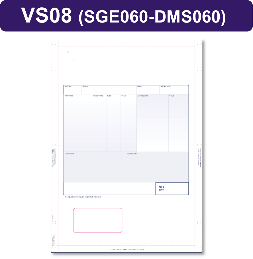 1000 x Sage Compatible Hand Pressure Self-Seal Payslip Mailers for Sage Payroll our less expensive equivalent to SGE-060 all prices include FREE delivery to UK Mainland  ***Order Code VS08