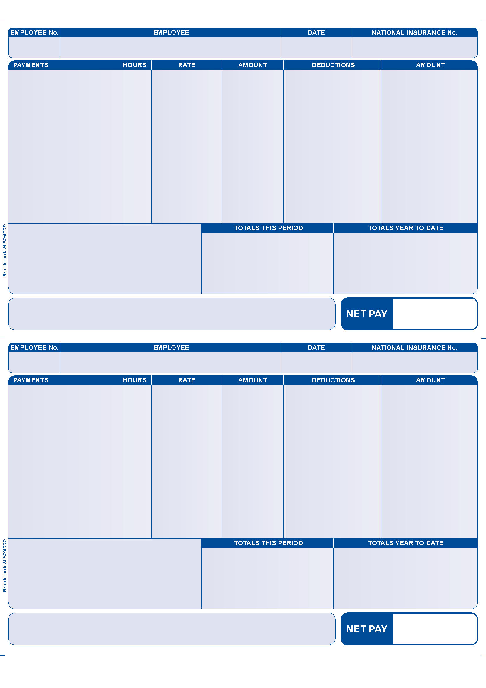 1000 x RS32 SE96 SAGE-068021 Sage COMPATIBLE Laser 2-Per-Sheet Payslips Plus Address/Loans all prices include FREE delivery to UK Mainland  ***Order Code VS02*** NEW DESIGN for 2023